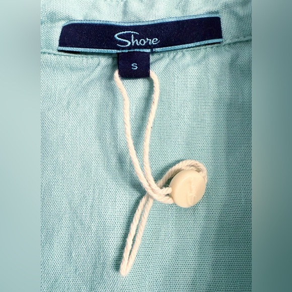 Shore Linen Blend Shirt S Aqua Seafoam Green NWOT Coastal Summer Button Up - Picture 3 of 7